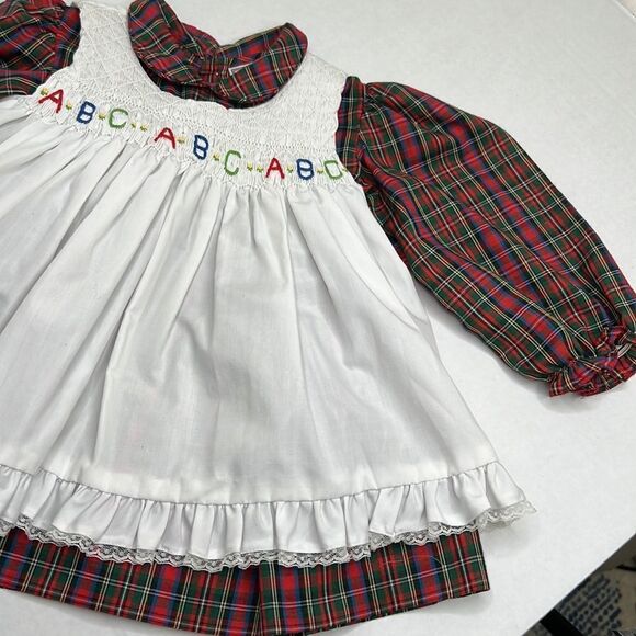 Petit Ami red Plaid dress white smocked embroidered pinafore Vintage size 2T EUC - Picture 2 of 14
